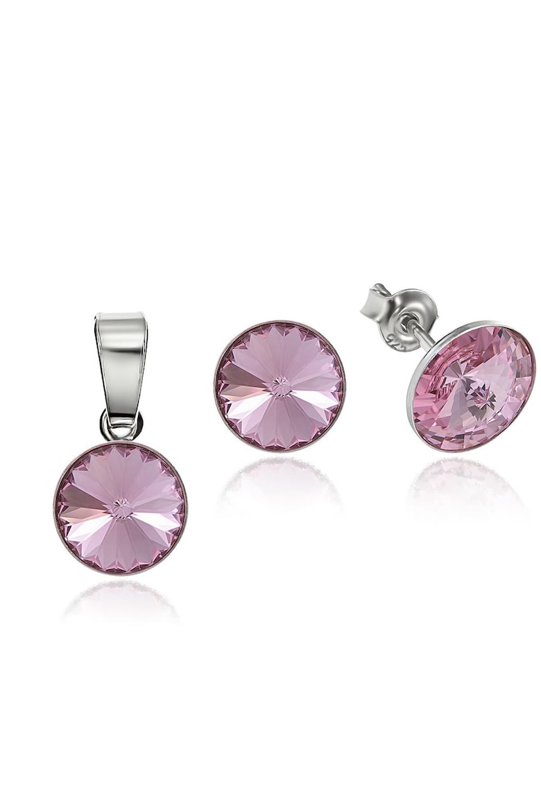 Set Argint 925 placat cu rodiu cu cristale Swarovski® Rivoli 8mm - Roz deschis