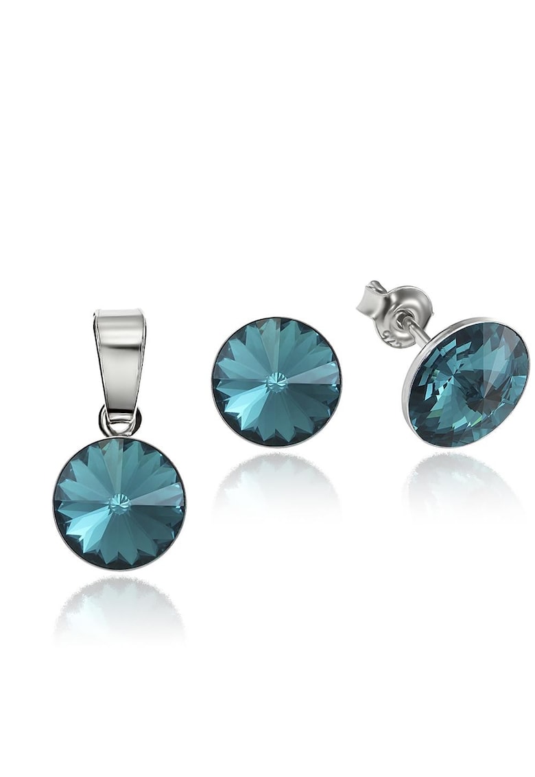 Set Argint 925 placat cu rodiu cu cristale Swarovski® Rivoli 8mm - Verde/Albastru