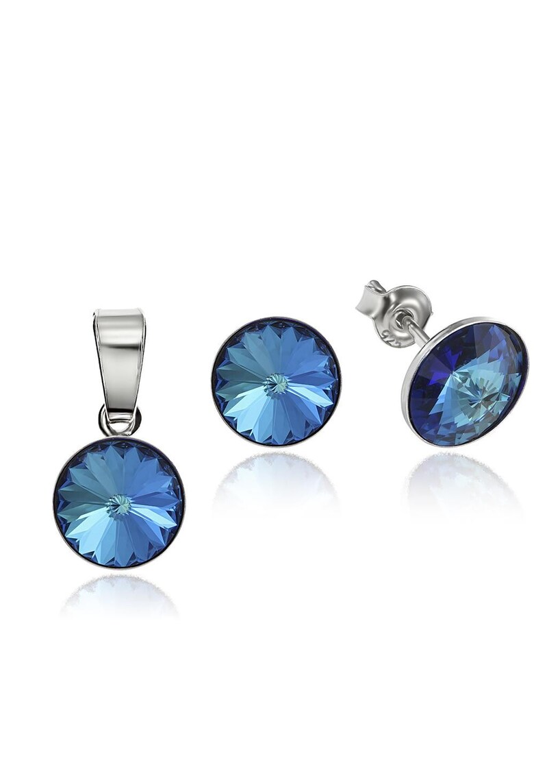 Set Argint 925 placat cu rodiu cu cristale Swarovski® Rivoli 8mm - Bleumarin