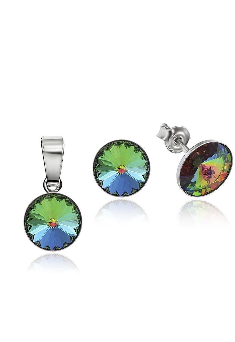 Set Argint 925 placat cu rodiu cu cristale Swarovski® Rivoli 8mm - Verde/Galben/Albastru