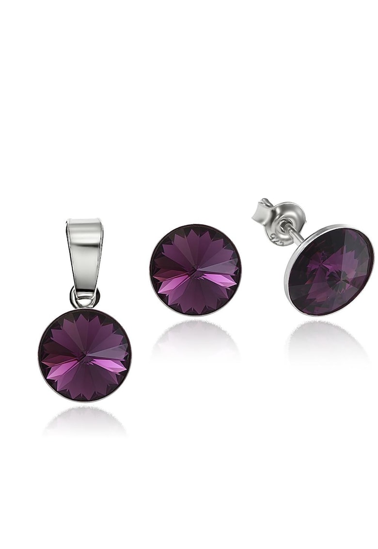 Set Argint 925 placat cu rodiu cu cristale Swarovski® Rivoli 8mm - Ametist
