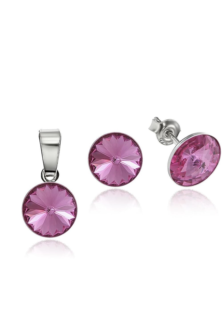 Set Argint 925 placat cu rodiu cu cristale Swarovski® Rivoli 8mm - Roz