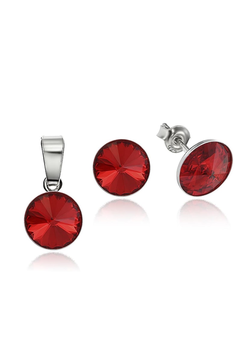 Set Argint 925 placat cu rodiu cu cristale Swarovski® Rivoli 8mm - Rosu