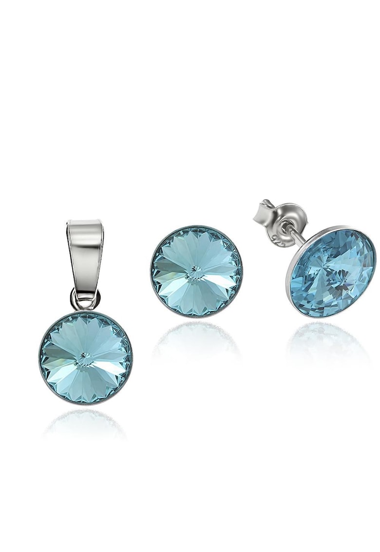Set Argint 925 placat cu rodiu cu cristale Swarovski® Rivoli 8mm - Albastru deschis/Albastru