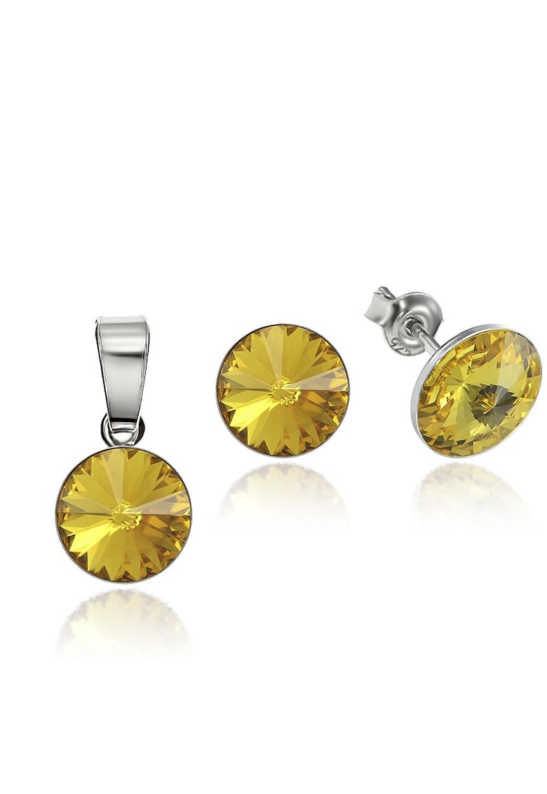 Set Argint 925 placat cu rodiu cu cristale Swarovski® Rivoli 8mm - Galben