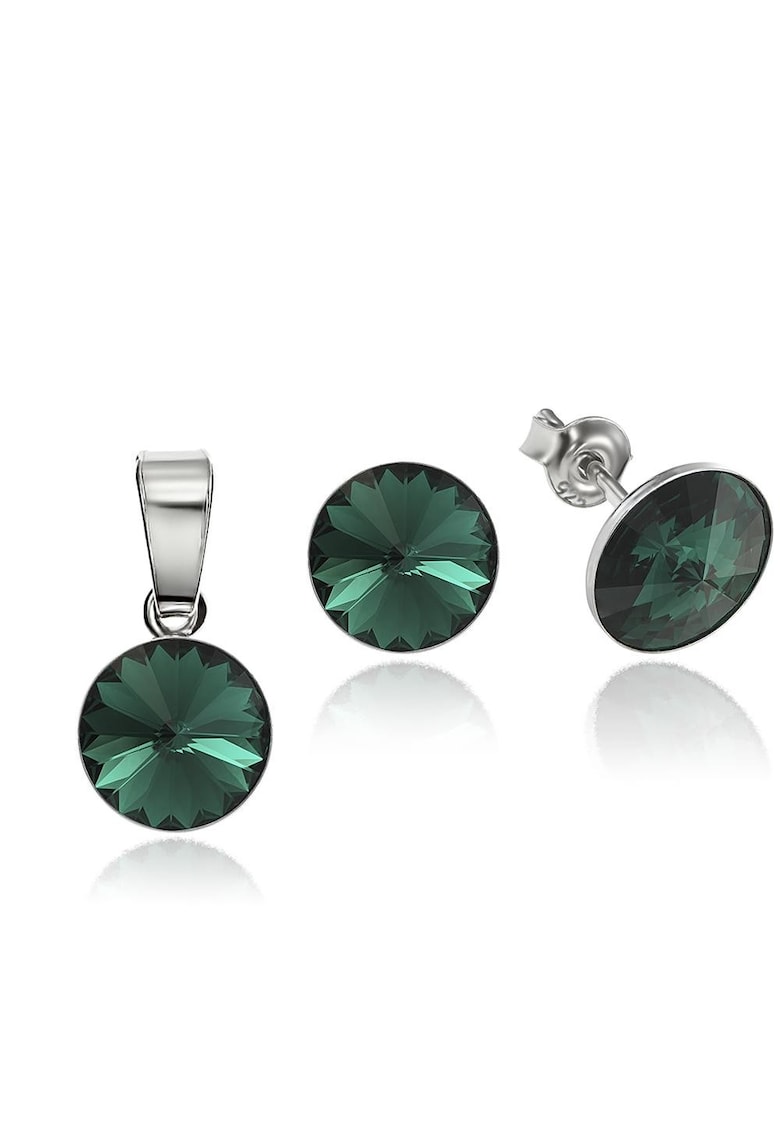 Set Argint 925 placat cu rodiu cu cristale Swarovski® Rivoli 8mm - Verde inchis