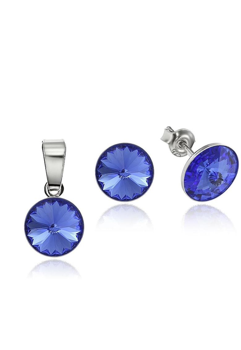 Set Argint 925 placat cu rodiu cu cristale Swarovski® Rivoli 8mm - Safir