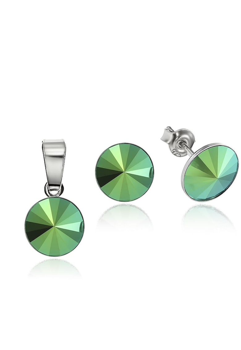 Set Argint 925 placat cu rodiu cu cristale Swarovski® Rivoli 8mm - Verde metalizat