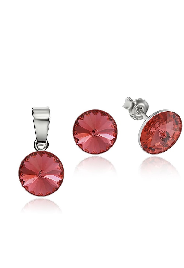 Set Argint 925 placat cu rodiu cu cristale Swarovski® Rivoli 8mm - Rosu/Portocaliu