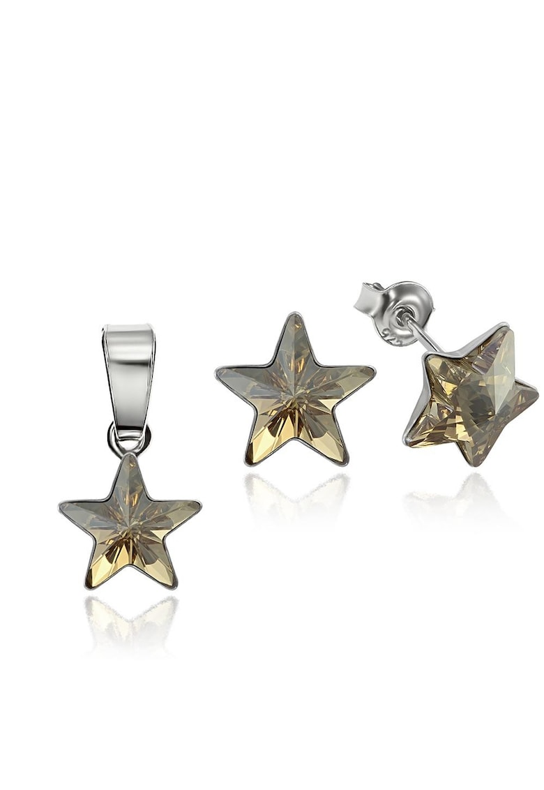 Set Argint 925 placat cu rodiu cu cristale Swarovski® Star - 10mm - Surub - Auriu