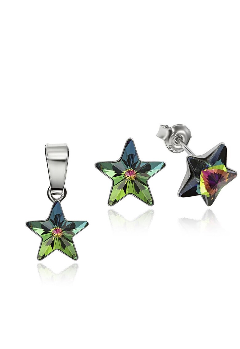 Set Argint 925 placat cu rodiu cu cristale Swarovski® Star - 10mm - Surub - Multicolor