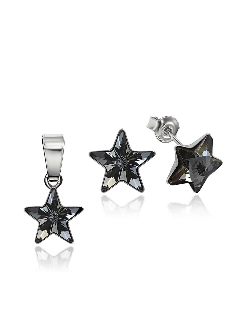Set Argint 925 placat cu rodiu cu cristale Swarovski® Star - 10mm - Surub - Gri