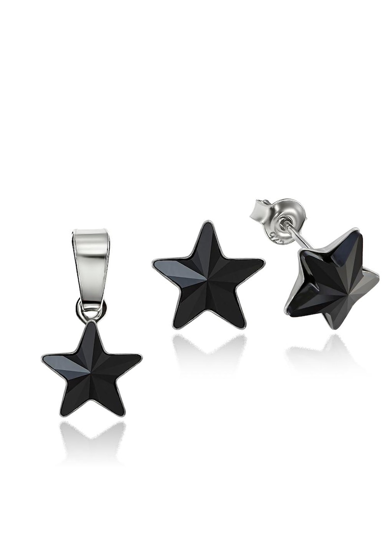 Set Argint 925 placat cu rodiu cu cristale Swarovski® Star - 10mm - Surub - Negru