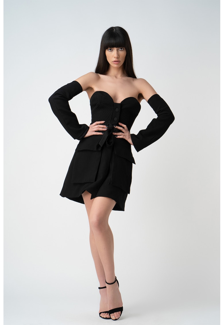 Rochie mini cu decolteu sweetheart si maneci detasabile