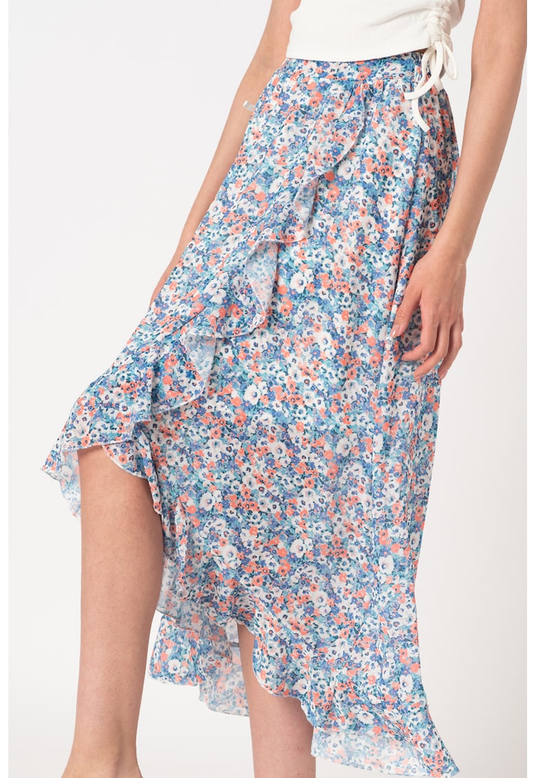 Fusta asimetrica cu model floral Allison