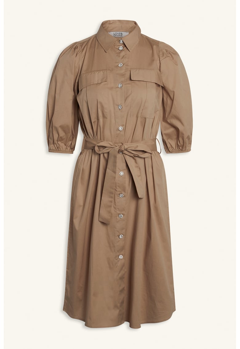 Rochie tip camasa cu cordon in talie si buzunare aplicate