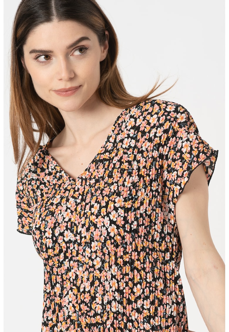 Bluza cu imprimeu floral si pliuri Fuchsia