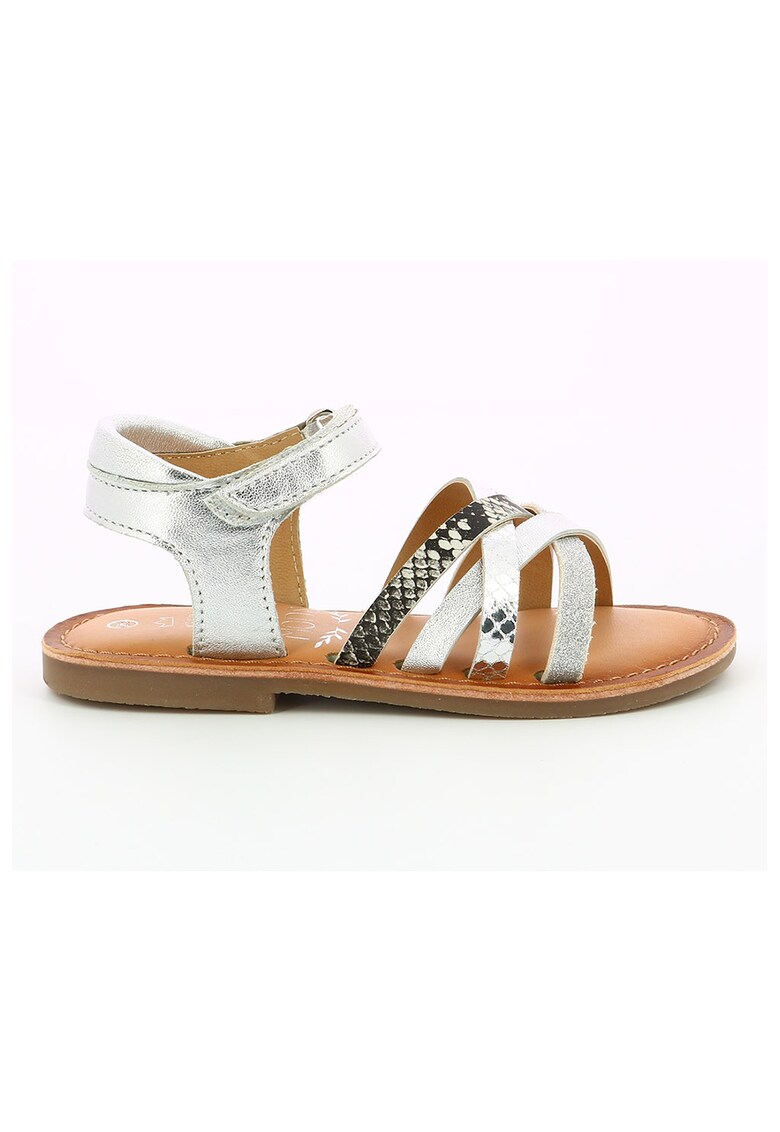 Sandale de piele – fete – cu garnituri cu aspect metalizat – Argintiu/Gri Argintiu/Gri