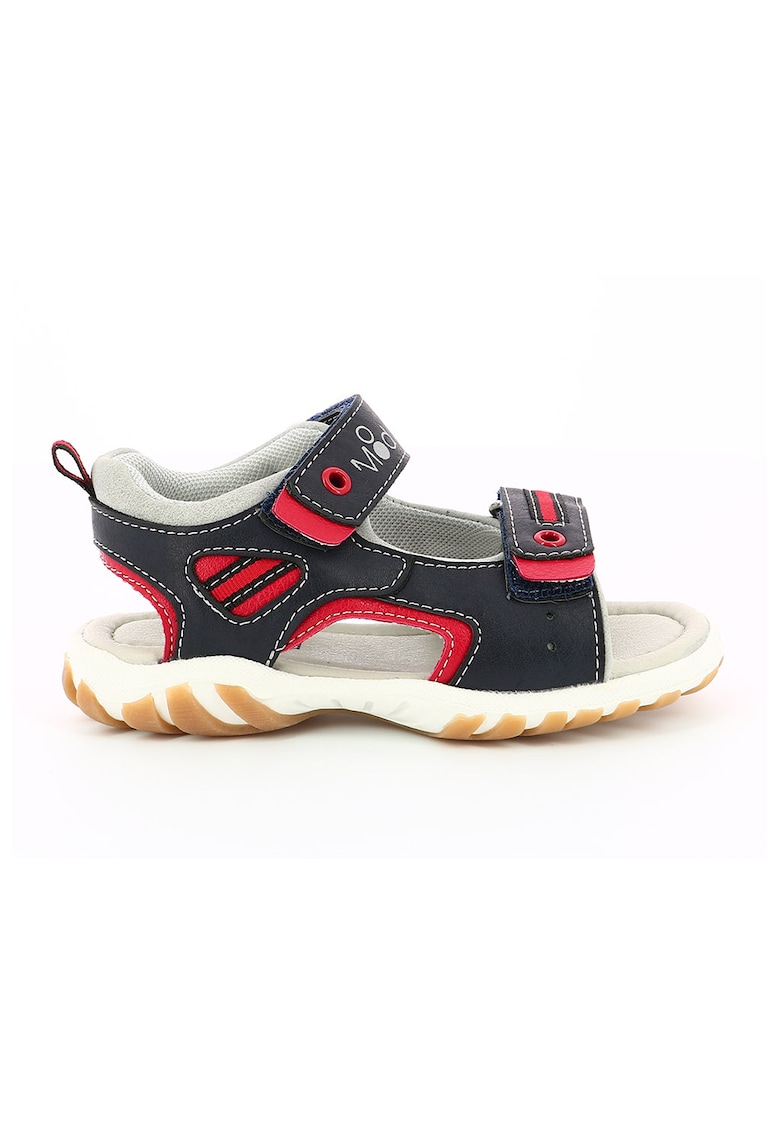 Sandale de piele ecologica - baieti - cu velcro - Bleumarin/Gri/Rosu
