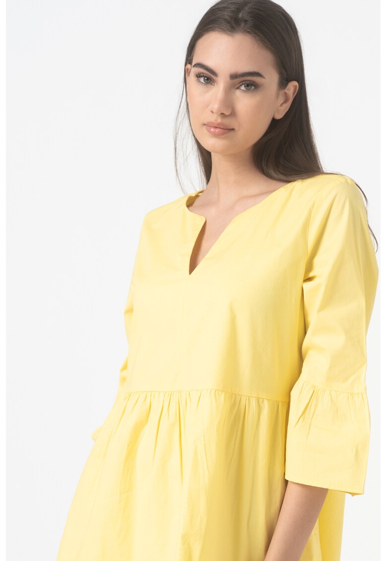Rochie mini din amestec de bumbac organic cu maneci 3/4