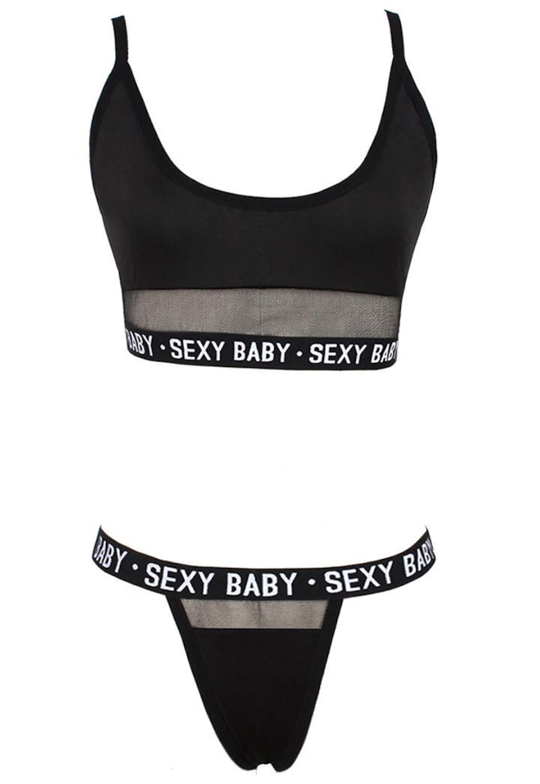 Set lenjerie sexy 2 piese - print sexy baby - bustiera si chilot tanga - EFAYN RO