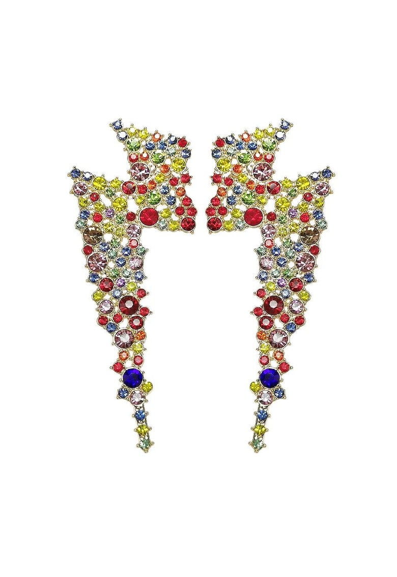 Cercei aurii - forma de fulger - cu pietre Multicolor