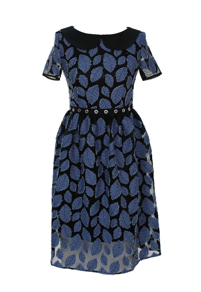 Rochie cu broderii din denim Taylor - Negru/Albastru