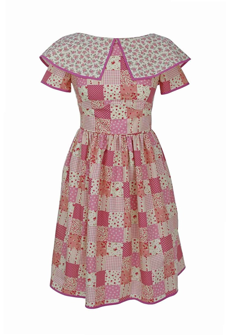 Rochie evazata cu imprimeuri variate Rowana - Roz/Bej deschis