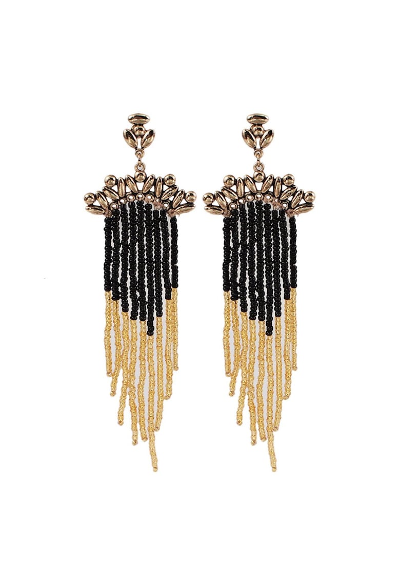 Cercei aurii - lungi - cu franjuri si margelute - Reidun C2 -