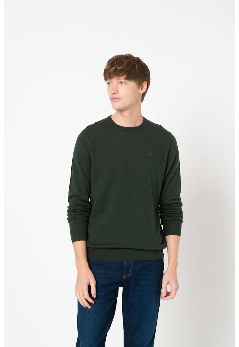 Pulover din amestec de lana cu decolteu la baza gatului