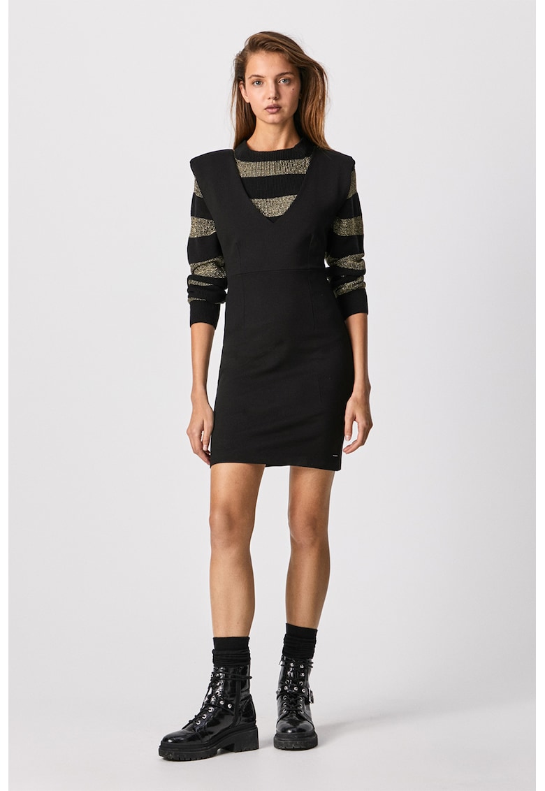 Rochie scurta cambrata cu decolteu in V - Negru