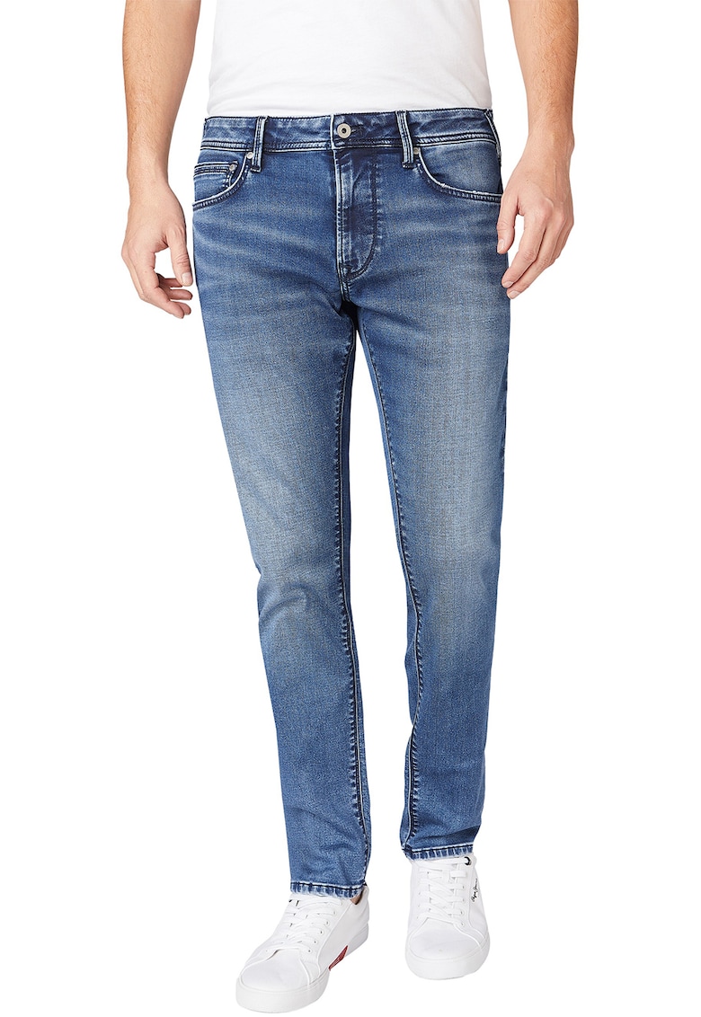 Blugi conici cu aspect decolorat Stanley - Albastru inchis/Alb murdar