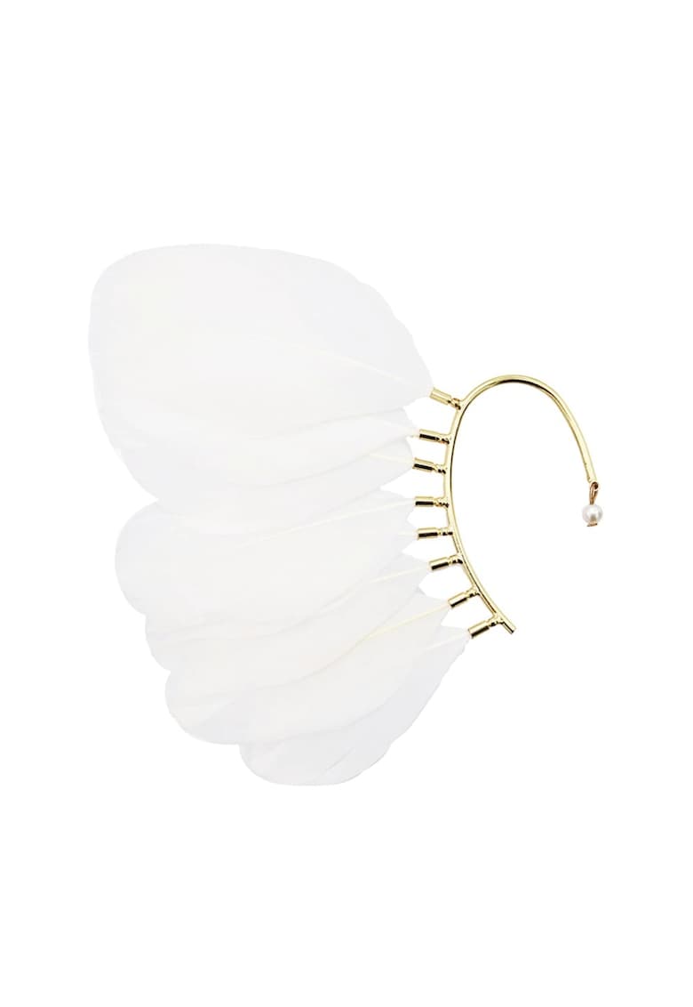 Cercel ear cuff - auriu - cu pene albe - Robina C2 -