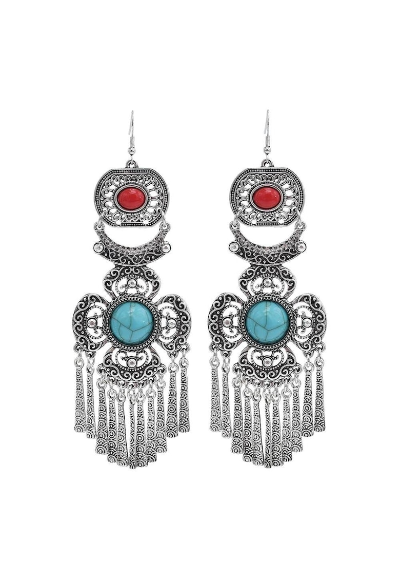 Cercei argintii - lungi - stil boho - cu pietre turquoise - Ripley C1 -