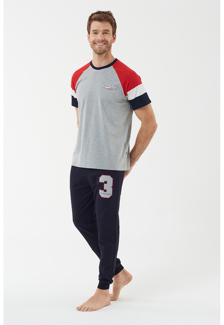 Pijama colorblock cu maneci raglan