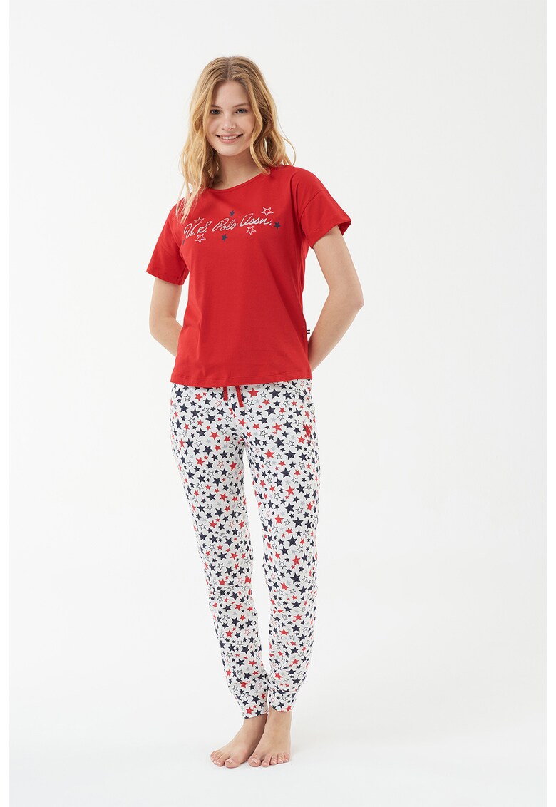 Pijama cu imprimeu si maneci scurte
