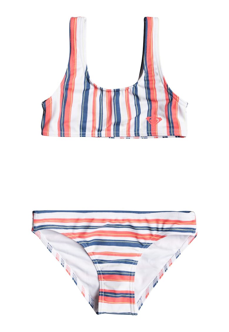 Costum de baie in doua piese cu model in dungi Surf Fee - Rosu/Verde pal/Albastru