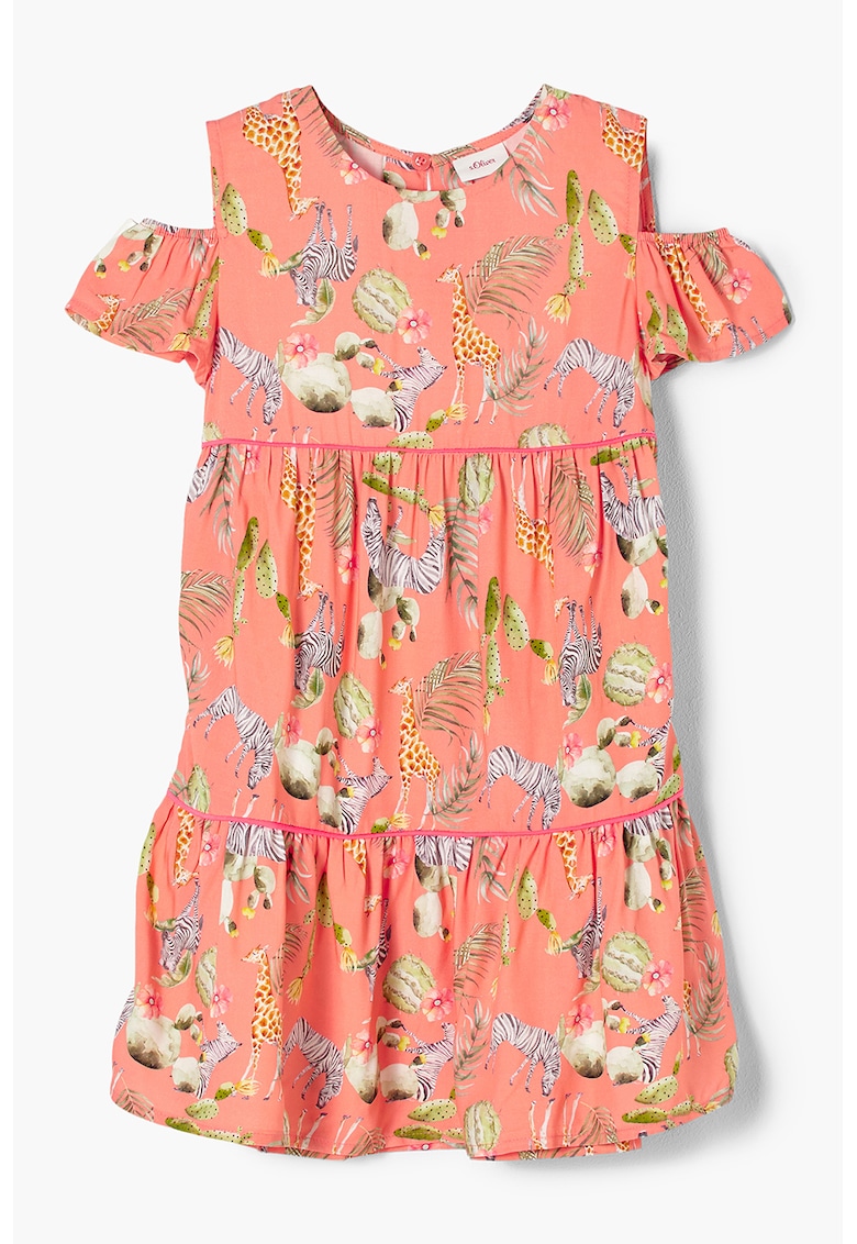 Rochie cu decupaje pe umeri si imprimeuri variate