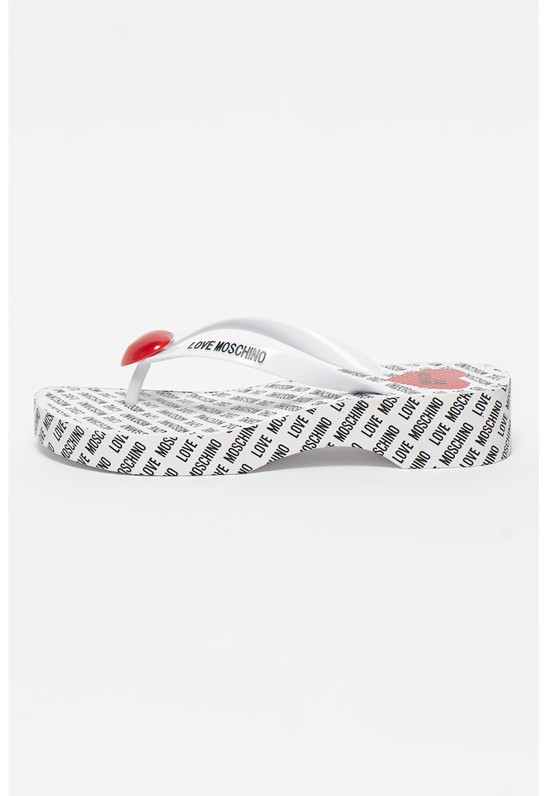 Papuci flip-flop cu talpa demi-wedge si aplicatie in forma de inima