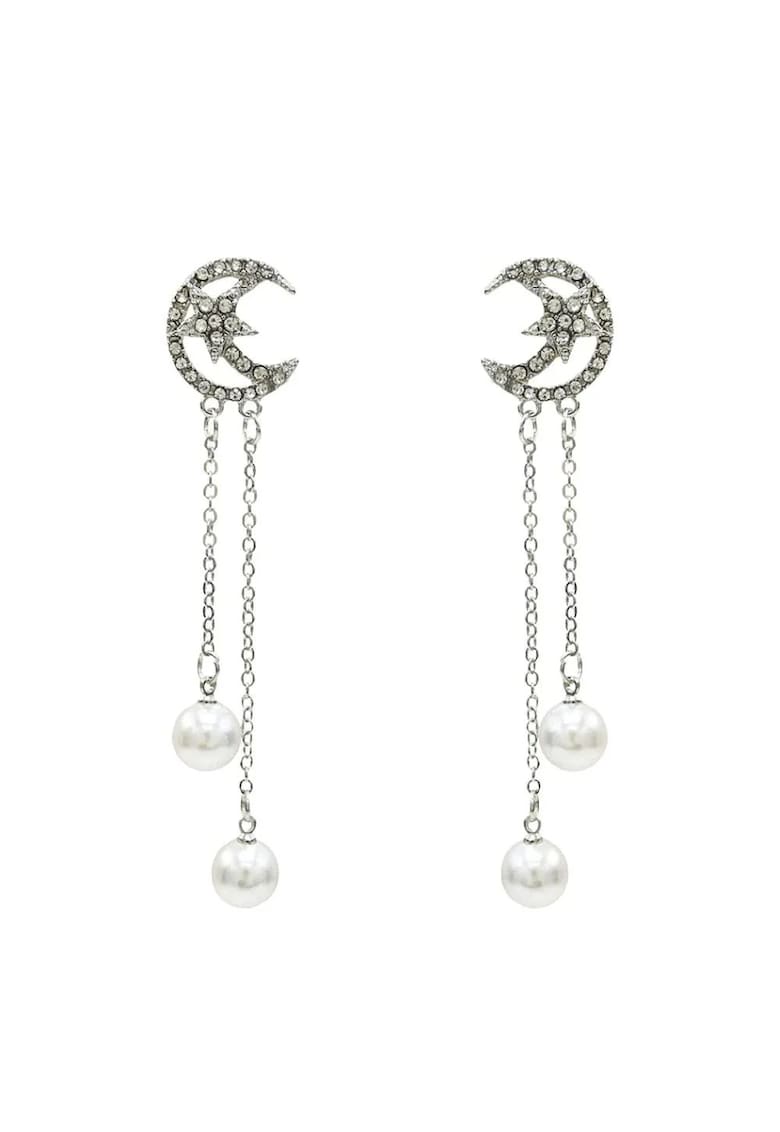 Cercei argintii - forma de semiluna - lungi - cu pietre - Ronya C4 -