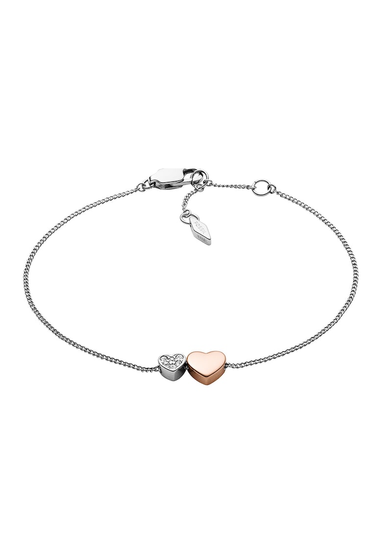 Bratara de otel inoxidabil cu talismane in forma de inima - Argintiu/Auriu rose