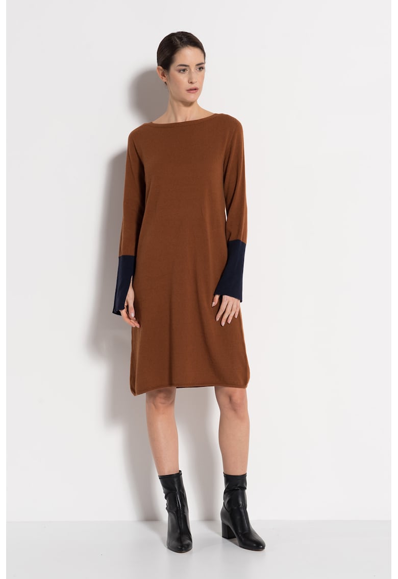 Rochie din amestec de lana si casmir cu detalii contrastante