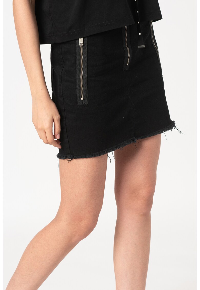 Fusta mini din denim cu terminatie franjurata Baltra