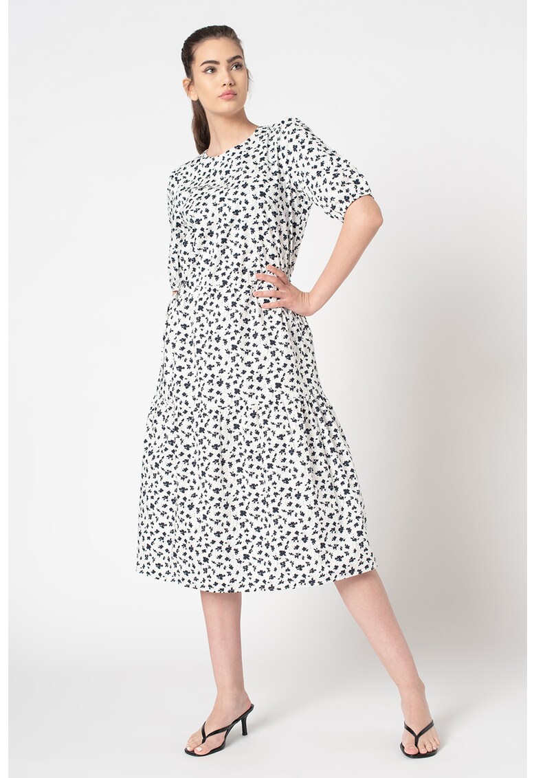 Rochie midi cu imprimeu si talie ajustabila