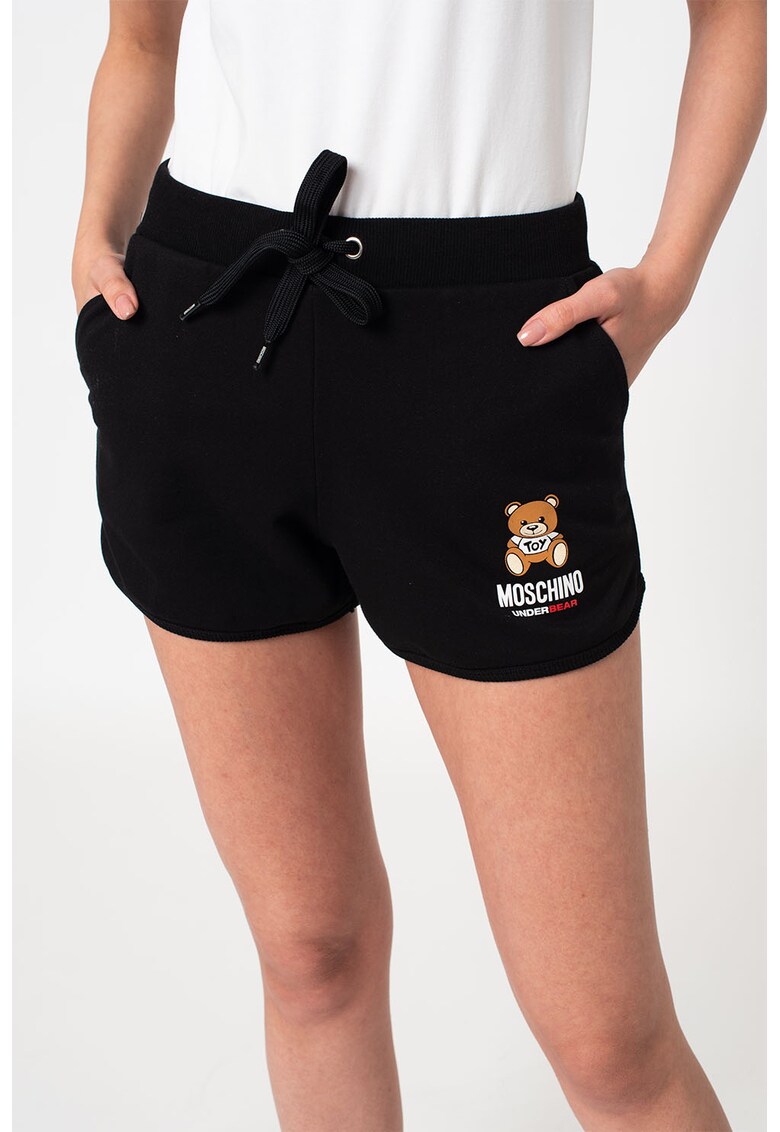 Pantaloni scurti de casa cu logo din teddy