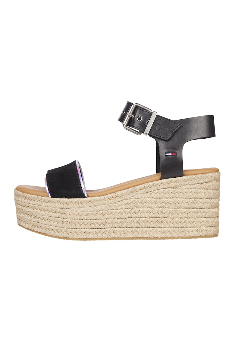 Sandale wedge tip espadrile de piele si piele intoarsa fashiondays.ro imagine noua gjx.ro