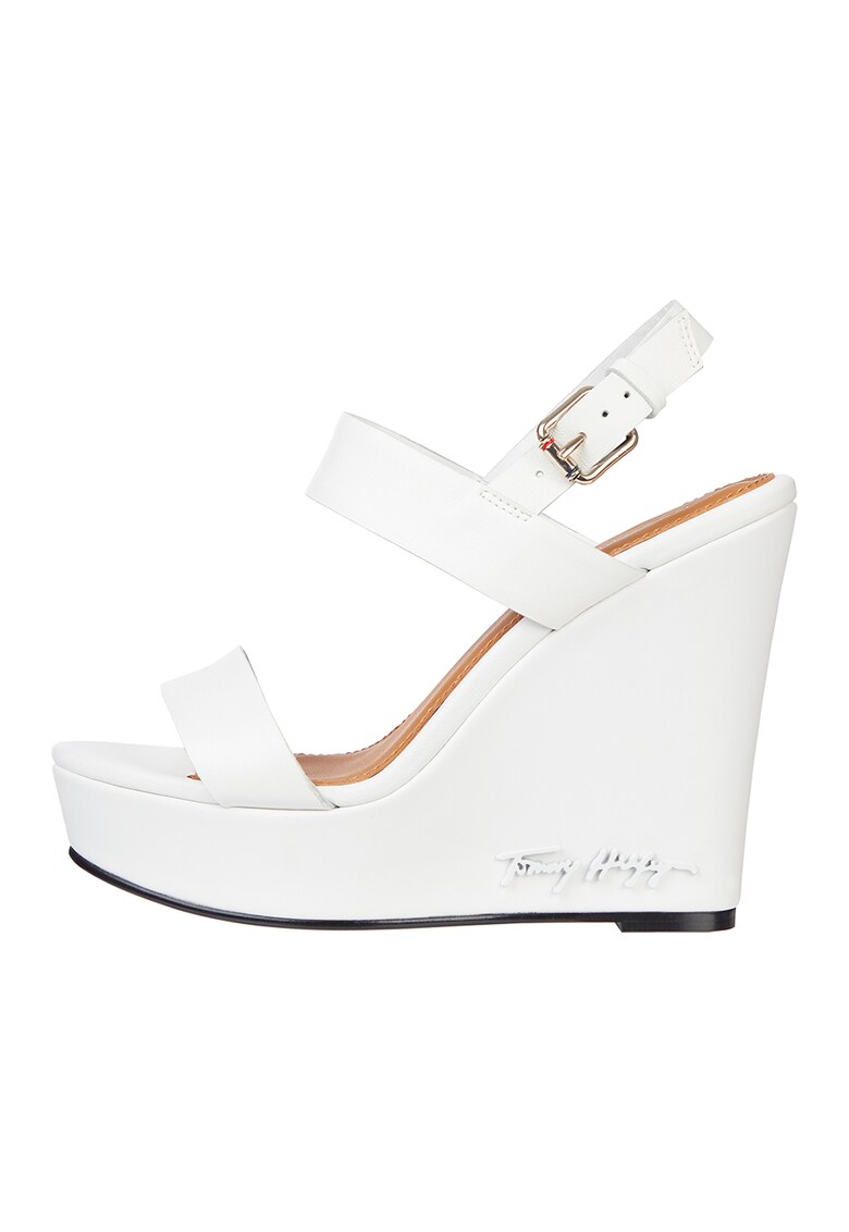 Sandale wedge de piele cu logo