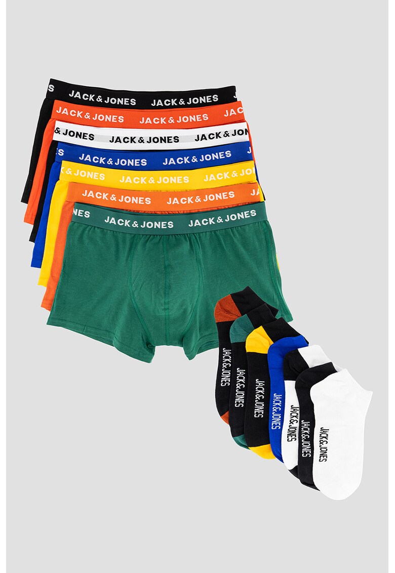 Set de 7 perechi de boxeri cu banda logo in talie si 7 perechi de sosete scurte
