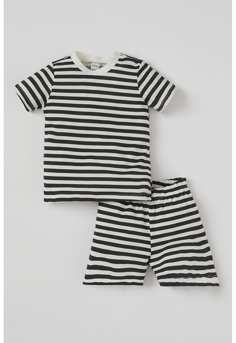 Tricou de pijama cu dungi si pantaloni scurti de pijama - din bumbac