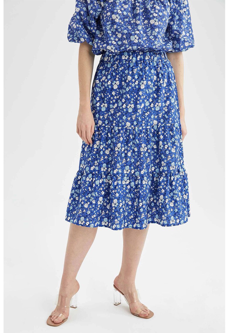 Fusta cu talie inalta si model floral